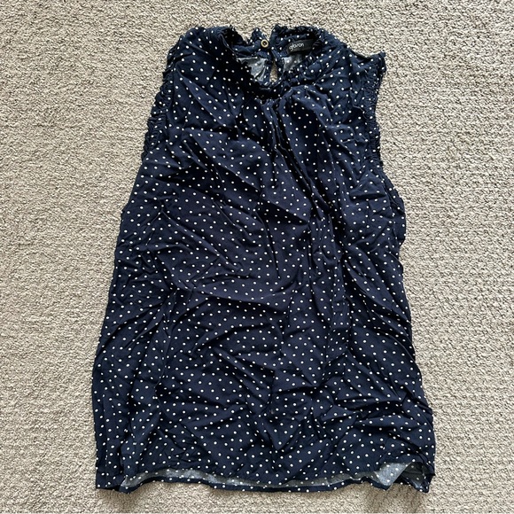 Navy and white polka dot top size M ruffle detail - Picture 1 of 2